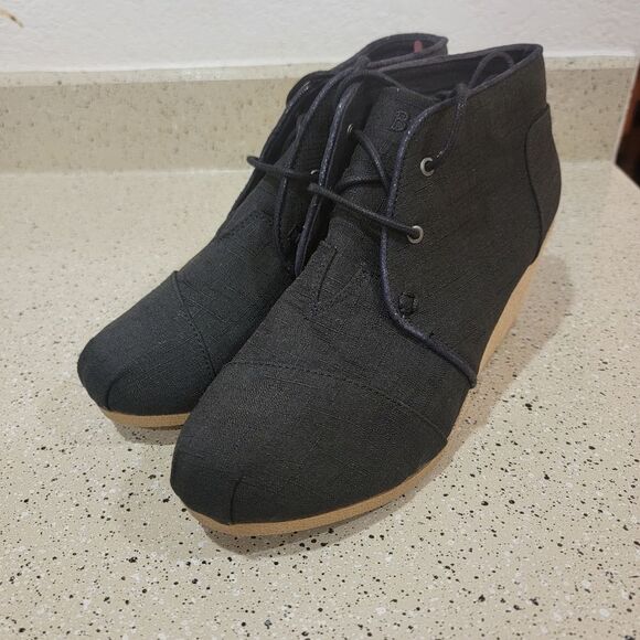 Bobs from Sketchers Black Canvas Wedge Bootie Size 9 - Picture 3 of 10